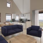Easy SN 116 Küche und Wohnzimmer mit Blick auf Fenster und Fenstertüren