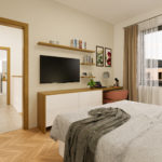 ST Easy 70 – DHH Schlafzimmer mit Blick auf das Bett und den Einbauschrank